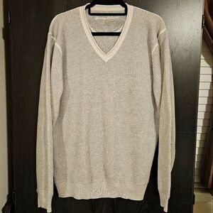 Tommy Bahama V Neck‎ Sweater Size Large Gray/Beige Cotton & Wool